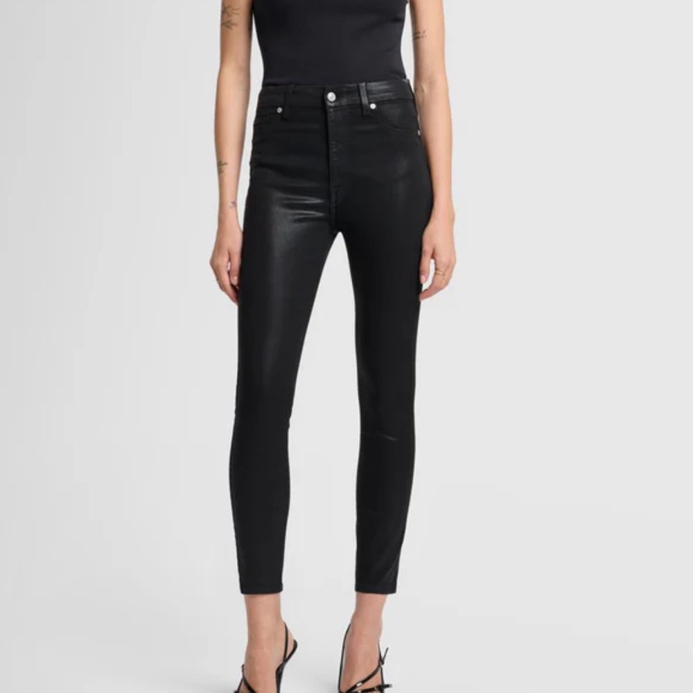 🖤 7 For All Mankind Black Coated Skinny Pants Mid Rise Ankle Sz 26 Chic